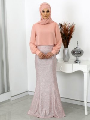Rana Zenn Somon Lina Bluz&Etek İkili Abiye Elbise Takım