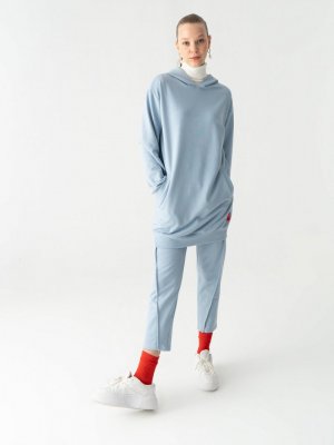 Touche Prive Mavi Basic Kapüşonlu Sweatshirt