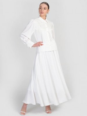 MİHA Beyaz Düğme Detaylı Elbise