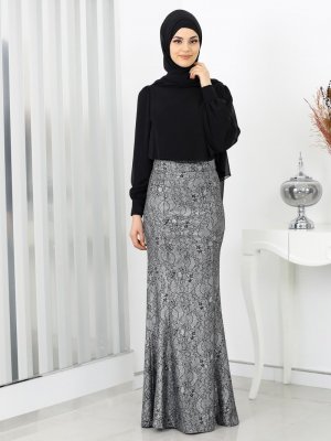 Rana Zenn Siyah Lina Bluz&Etek İkili Abiye Elbise Takım