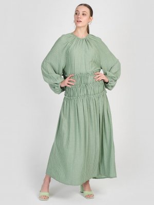 MİHA Yeşil Fırfır Detaylı Elbise