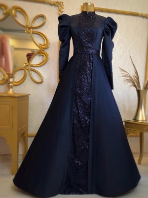 Burak Baran Fashion Lacivert Gülfem Abiye Elbise