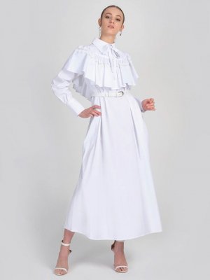 MİHA Beyaz Fırfır Detaylı Elbise
