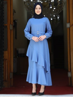 Amine Hüma Buz Mavi Ceylin Abiye Elbise