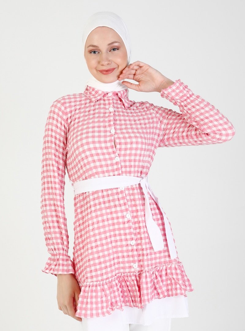 ENSANUR MODA Pembe Pötikare Desenli Tunik