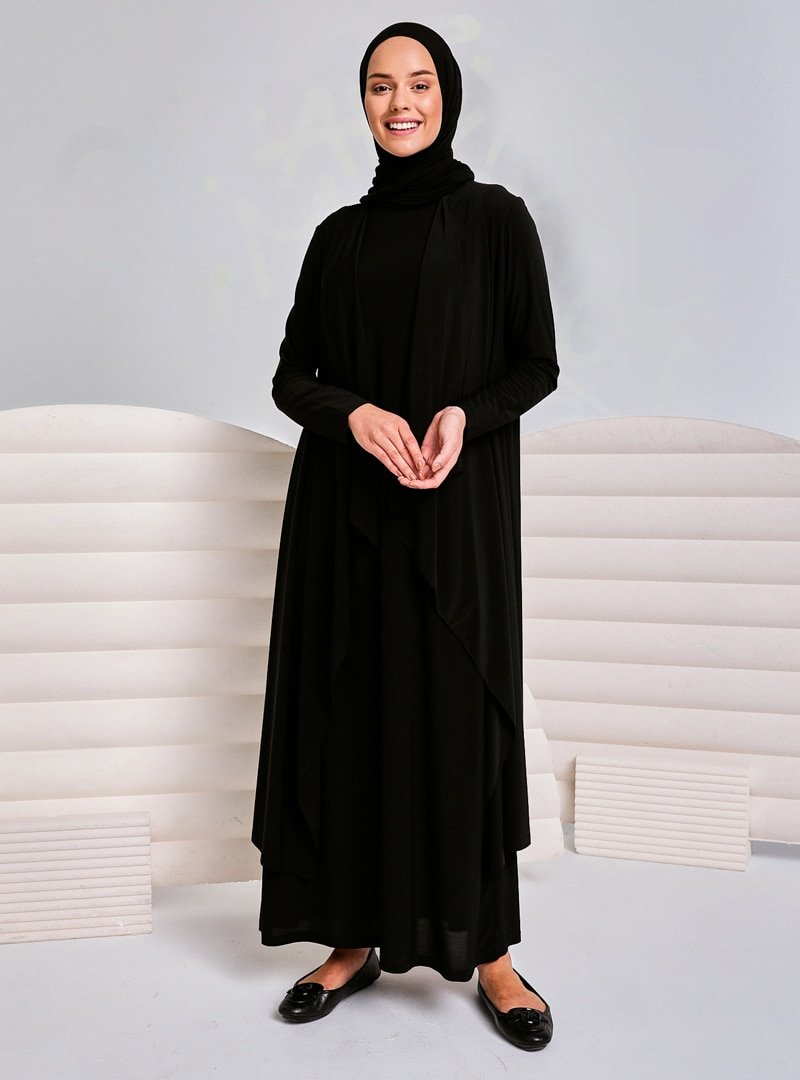 İnşirah Siyah Elgo Elbise&Kap İkili Takım