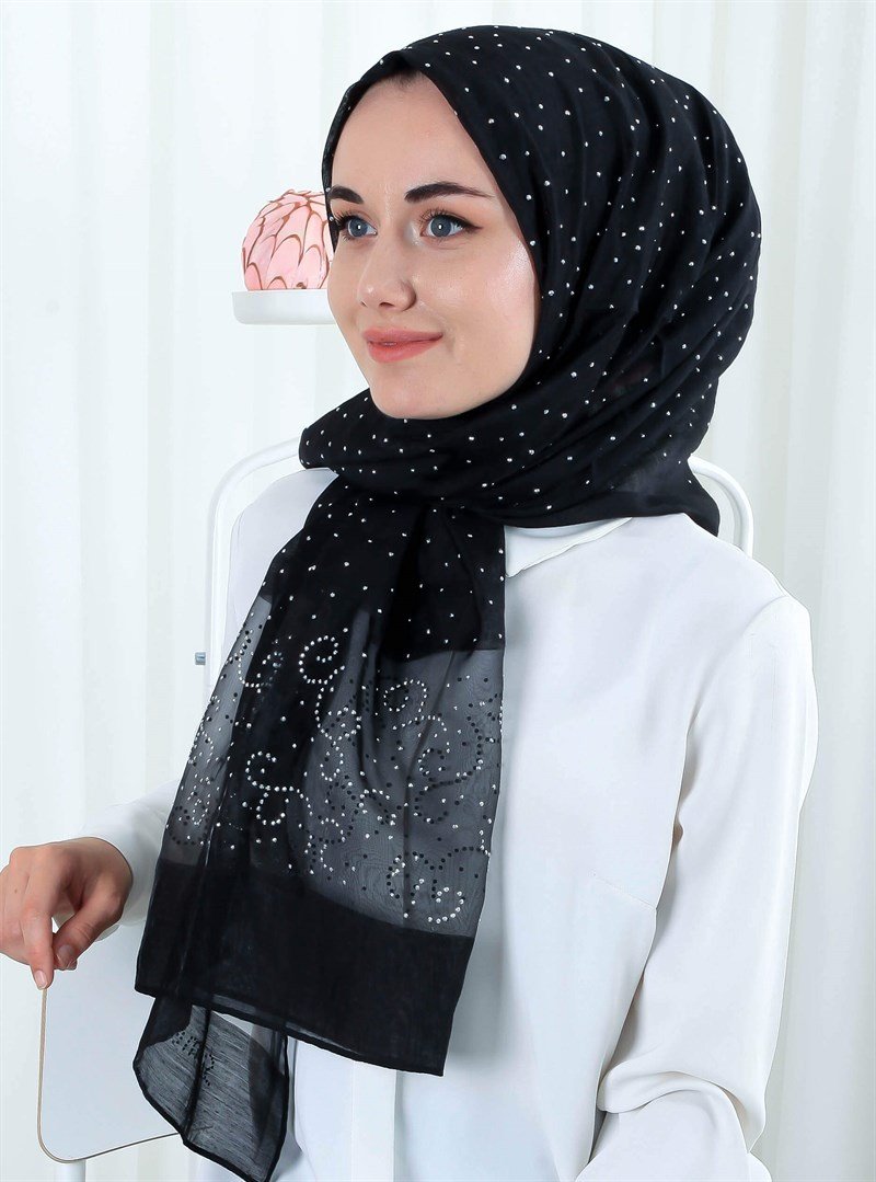 Silk Home Siyah Taşlı Şal