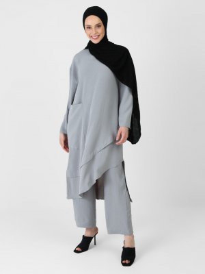 Amine Hüma Gri Karen Tunik&Pantolon İkili Takım