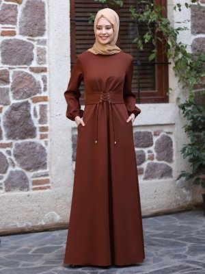 Azra Design Kahverengi Masal Elbise