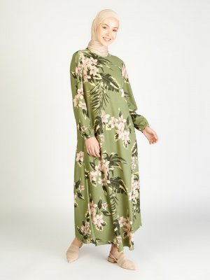 ECESUN Yeşil Desenli Elbise