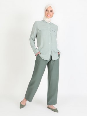 ENSANUR MODA Haki Beli Lastikli Pantolon
