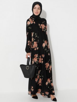 ECESUN Siyah Desenli Elbise