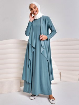 İnşirah Mint Yeşili Elgo Elbise&Kap İkili Takım