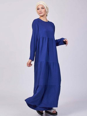 Meryem Acar Saks Mavi Düz Renkli Elbise