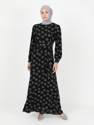 Ziwoman Siyah Desenli Elbise