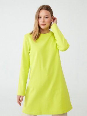 Muni Muni Neon Sarı Doğal Kumaşlı Basic Tunik