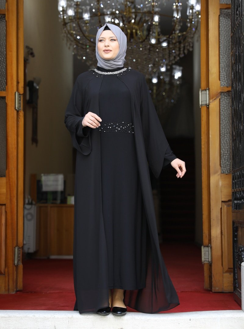 Amine Hüma Siyah Ferda Abiye Elbise