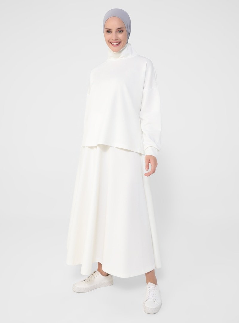 Refka Off White Scuba Bluz&Etek İkili Takım