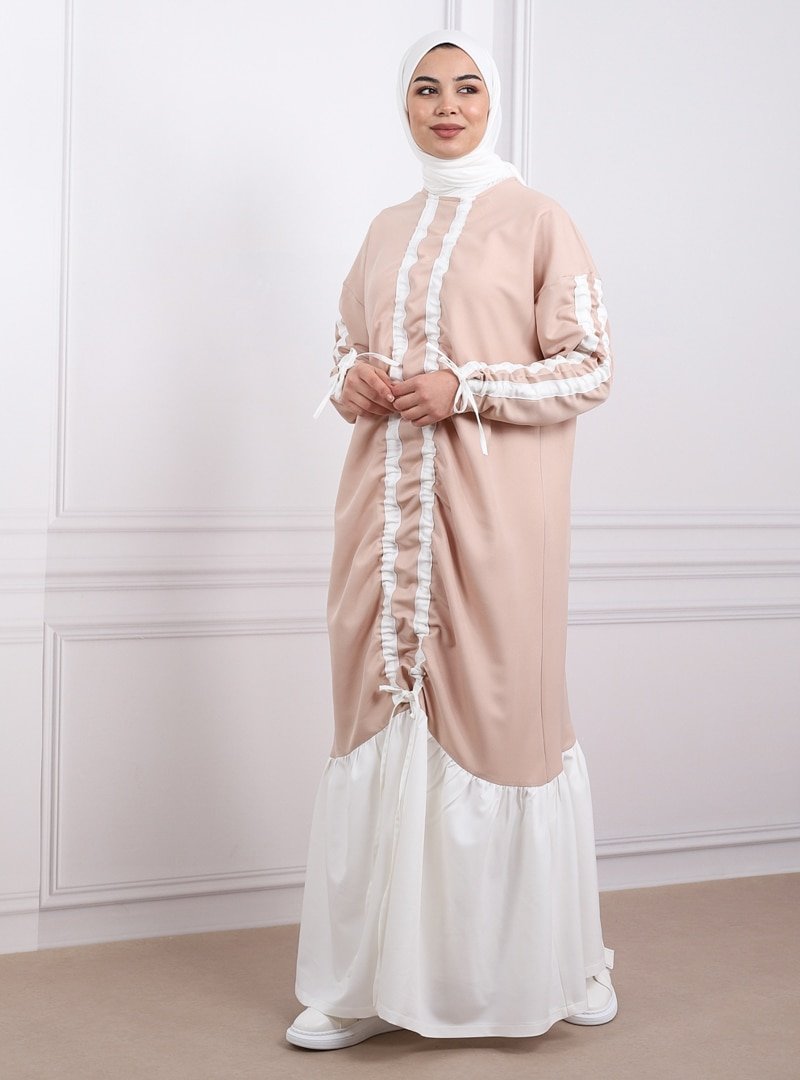 Savewell Woman Pudra Büzgülü Zen Elbise