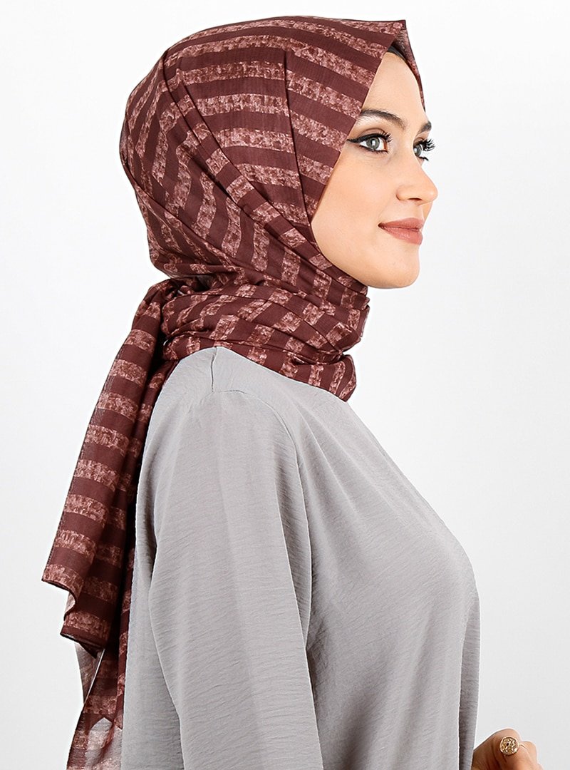 Renkli Butik Eşarp Taba Desenli Pamuk Şal