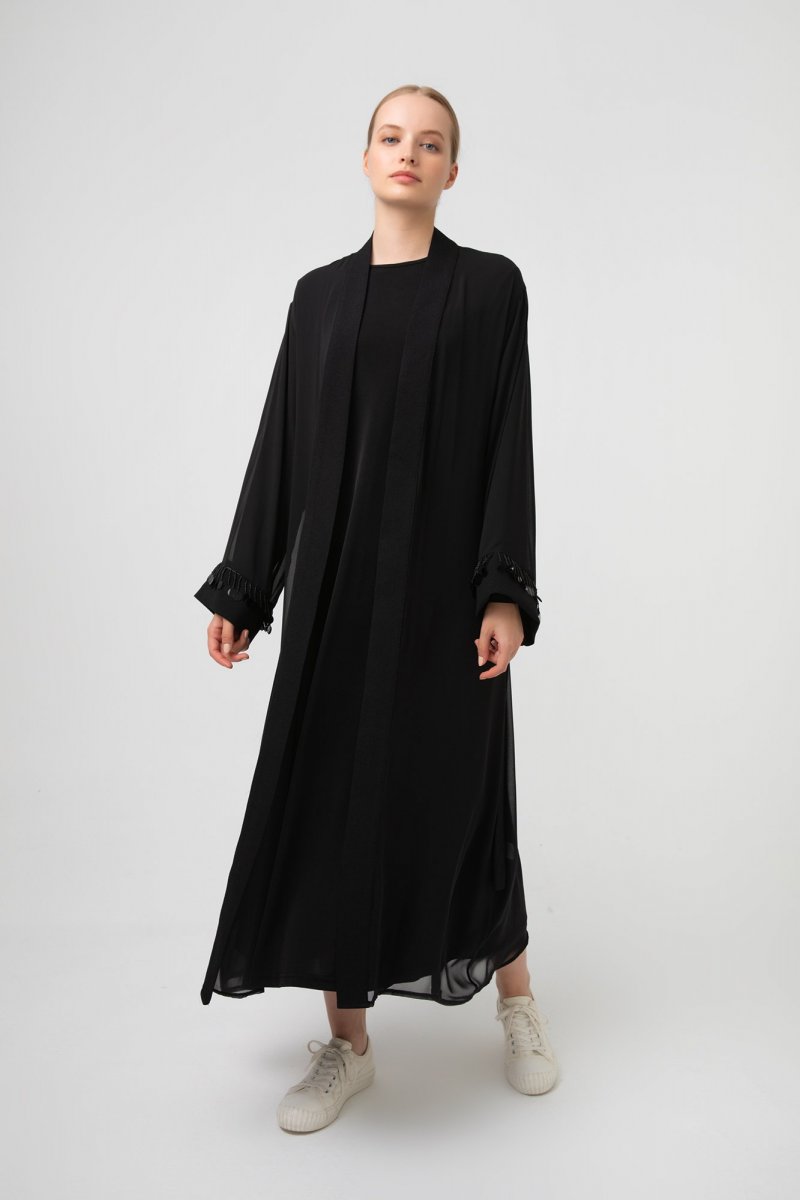 Touche Prive Siyah Şifon Kimonolu Elbise