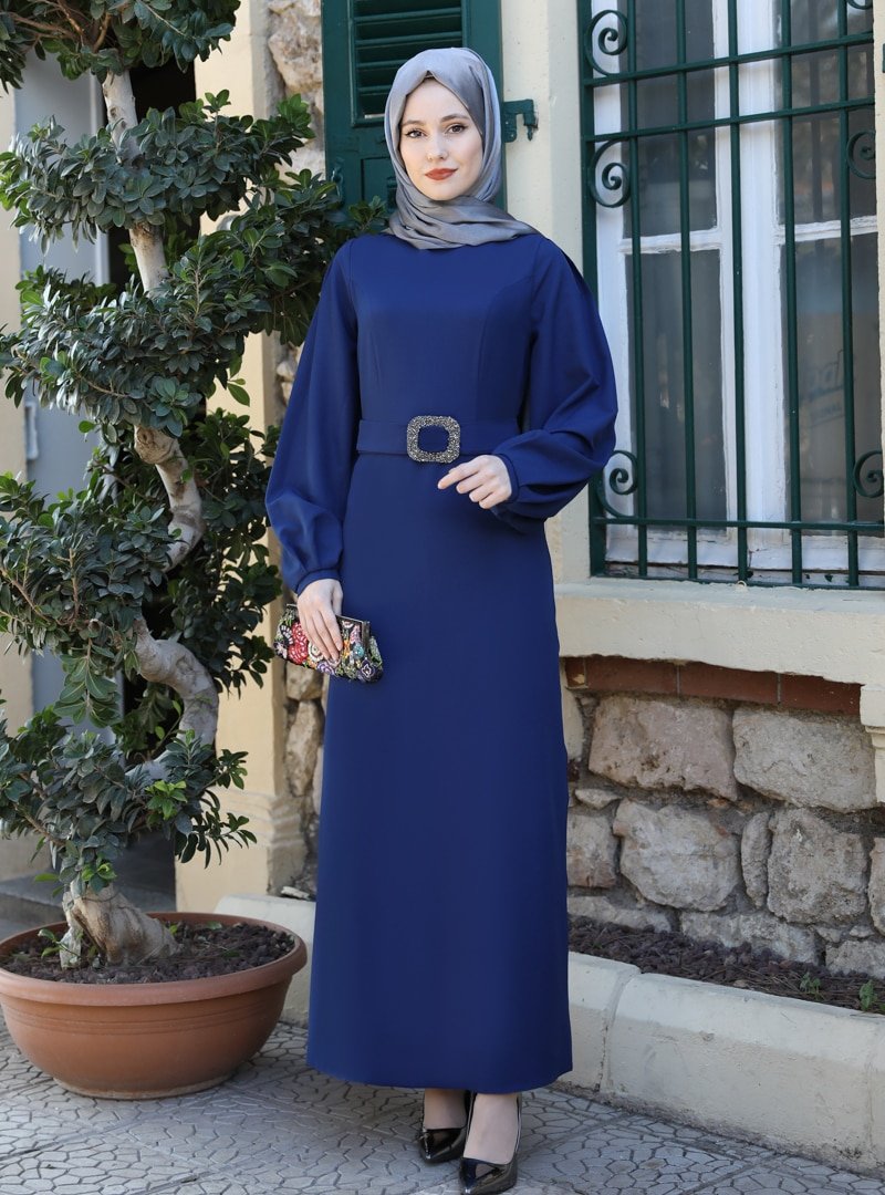 Emsale İndigo Aycan Elbise