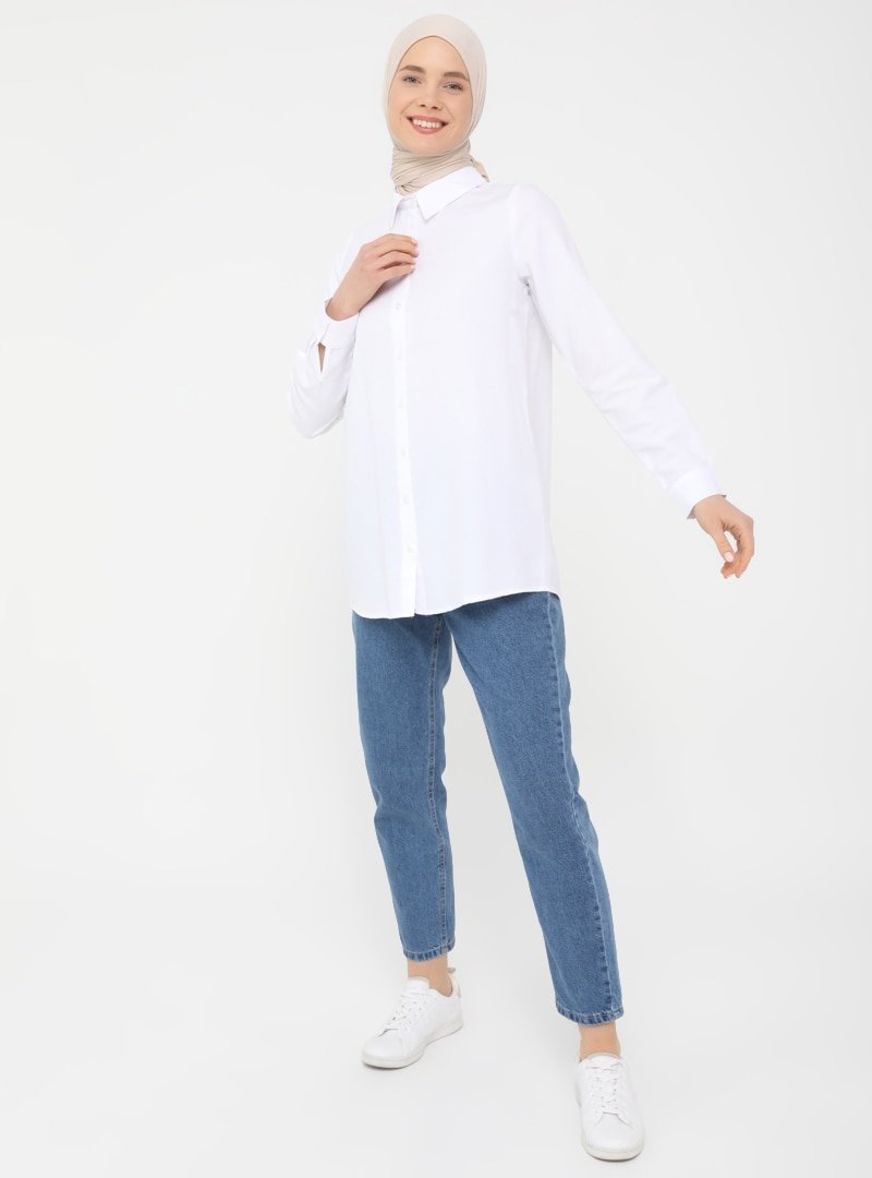 Refka Beyaz Oxford Kumaştan Basic Gömlek
