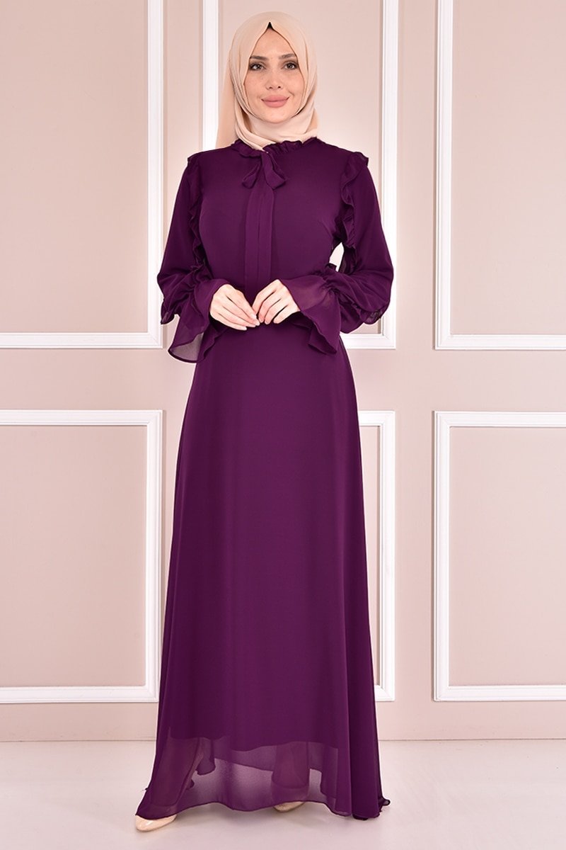 Moda Merve Mor Şifon Elbise