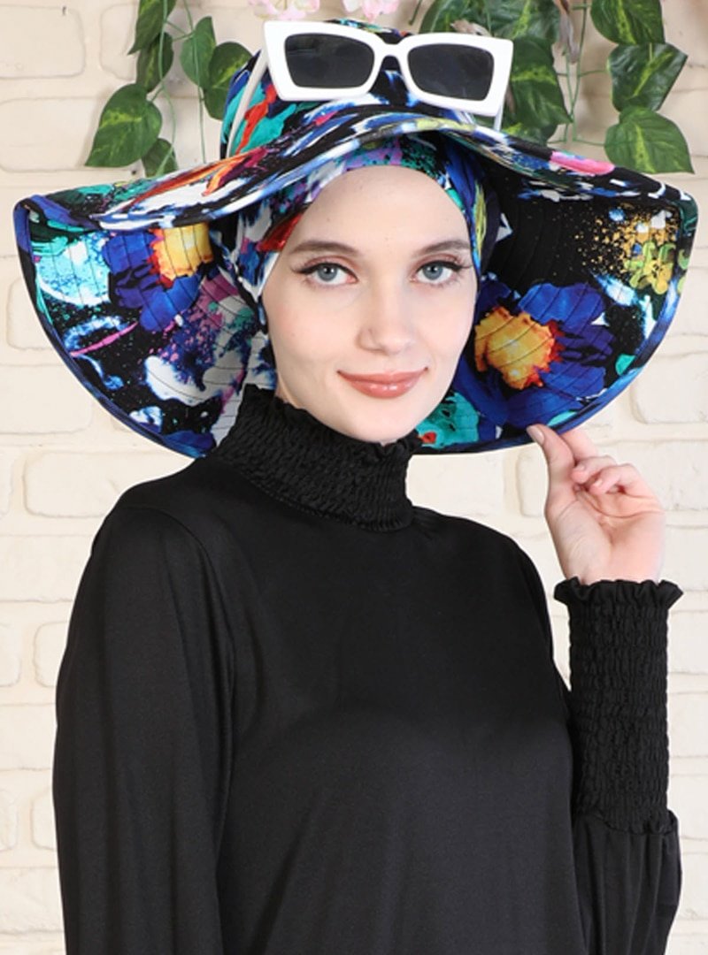 Ayşe Türban Tasarım Çok Renkli Desenli Boneli Şapka