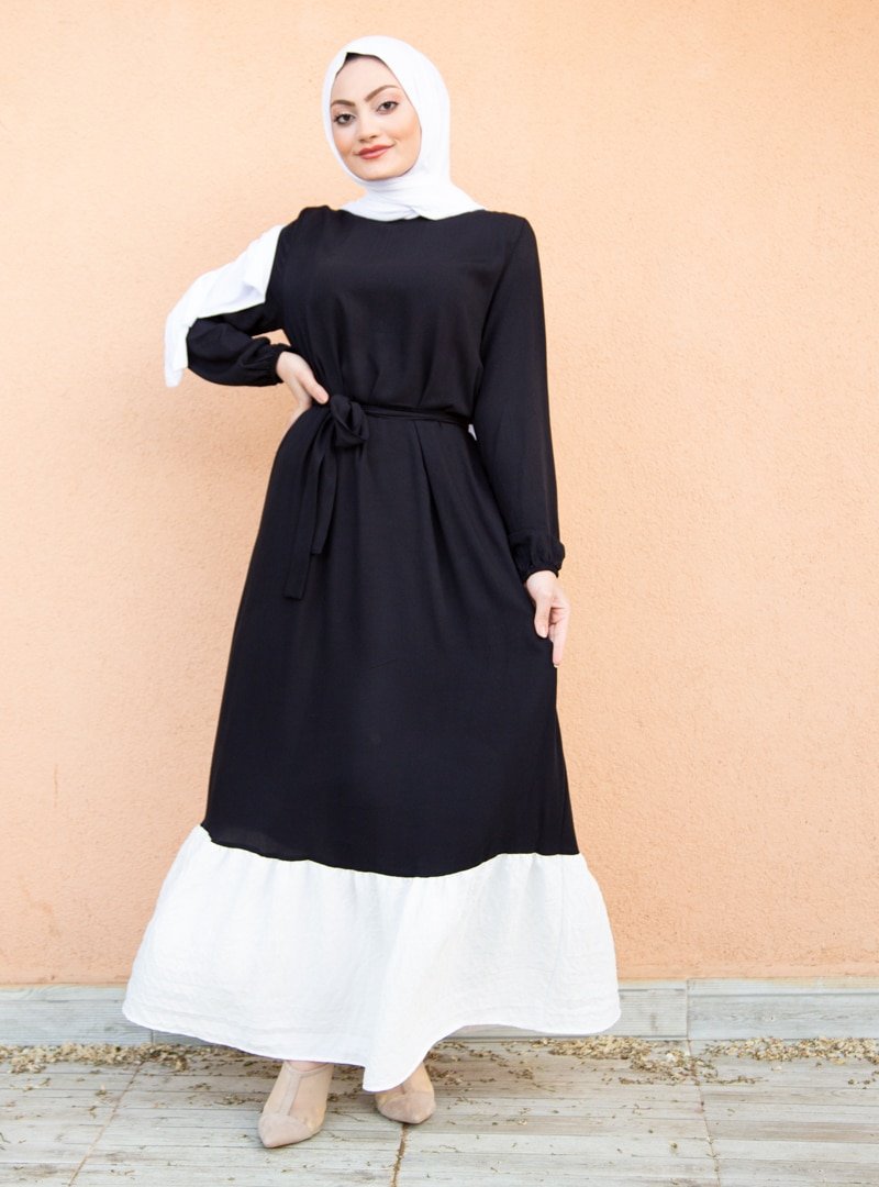 Sevit-Li Siyah Kuşaklı Elbise
