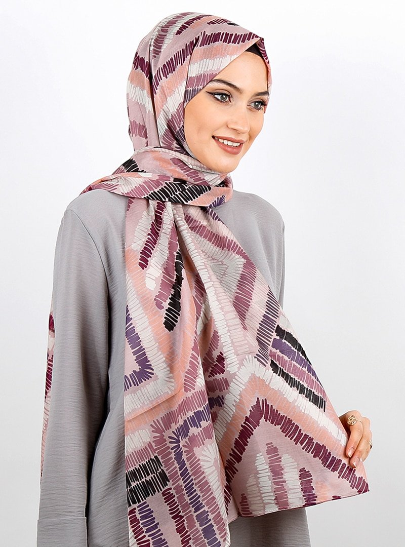 Renkli Butik Eşarp Pembe Desenli Pamuk Şal