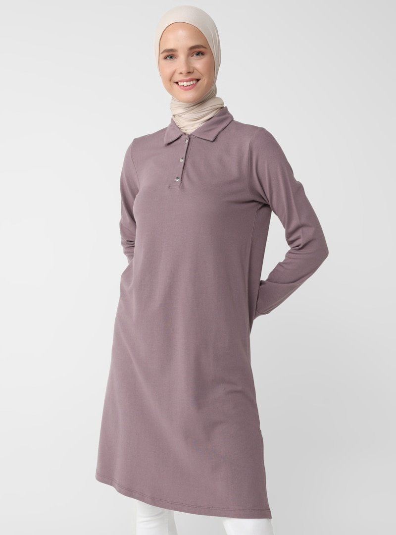 Refka Mor Pike Kumaştan Polo Yaka Tunik