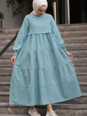 In Style Mint Tek Kat Detay Salaş Elbise