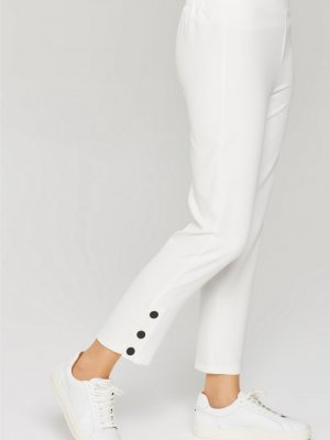 Armine Ekru Çıtçıt Detaylı Skinny Pantolon