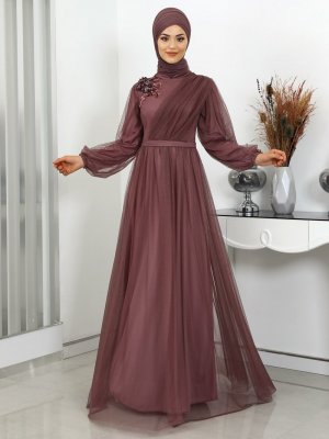 Rana Zenn Gül Kurusu Derin Abiye Elbise