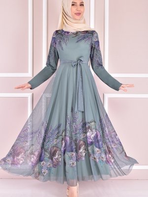 Moda Merve Mint Yeşili Tül Elbise