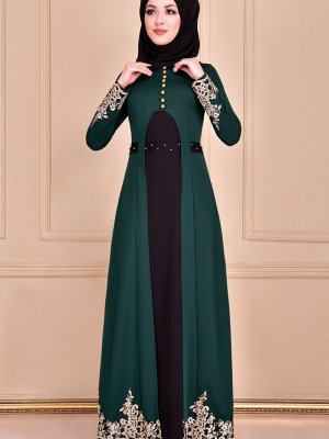 Moda Merve Zümrüt Yeşili Elbise