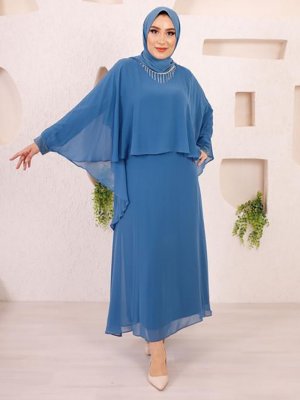 Ebru Çelikkaya Mavi Mahinur Abiye Elbise