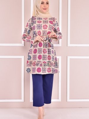 Moda Merve Lacivert Desenli Kombin