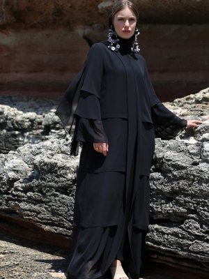 Nuum Design Siyah Şifon Abaya & Şal Takım