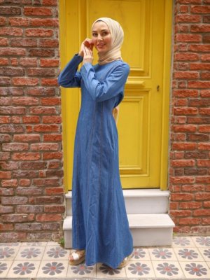 MISSVALLE Açık Mavi Düz Kesim Kot Elbise
