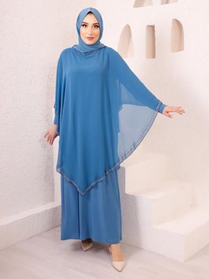Ebru Çelikkaya Mavi Mihri Abiye Elbise