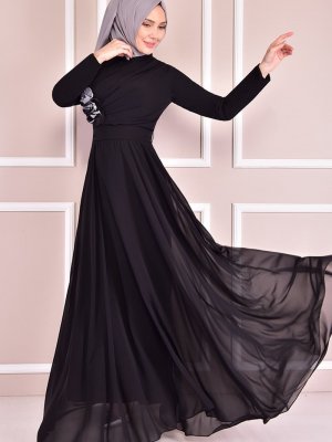 Moda Merve Siyah Şifon Elbise