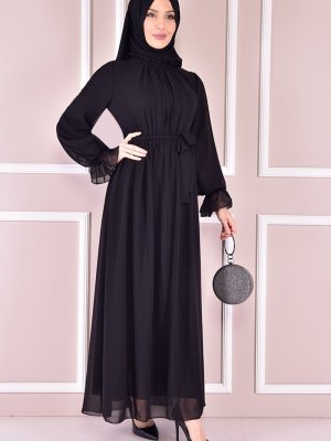 Moda Merve Siyah Şifon Elbise