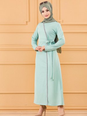 Tofisa Mint Sim Şerit Detaylı Elbise