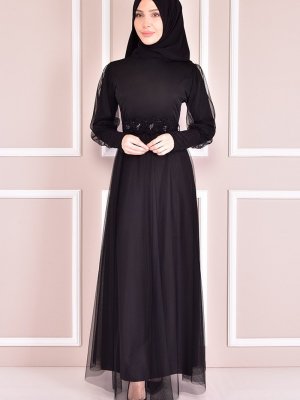 Moda Merve Siyah Simli Abiye Elbise