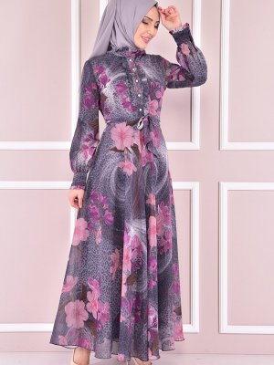 Moda Merve Gri Şifon Abiye Elbise