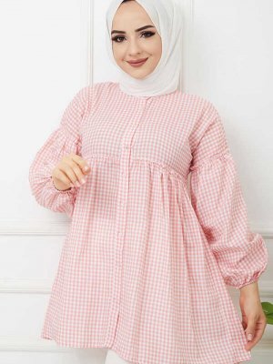 HAKİMODA Gül Kurusu Hakimoda Düğmeli Pötikareli Tunik