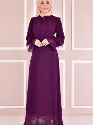 Moda Merve Mor Şifon Elbise