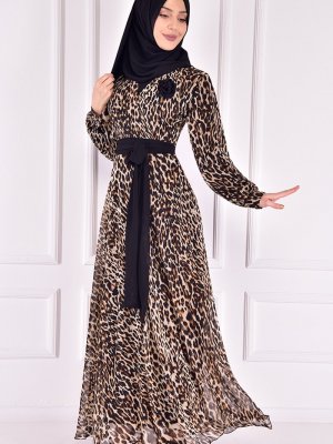Moda Merve Leopar Şifon Elbise